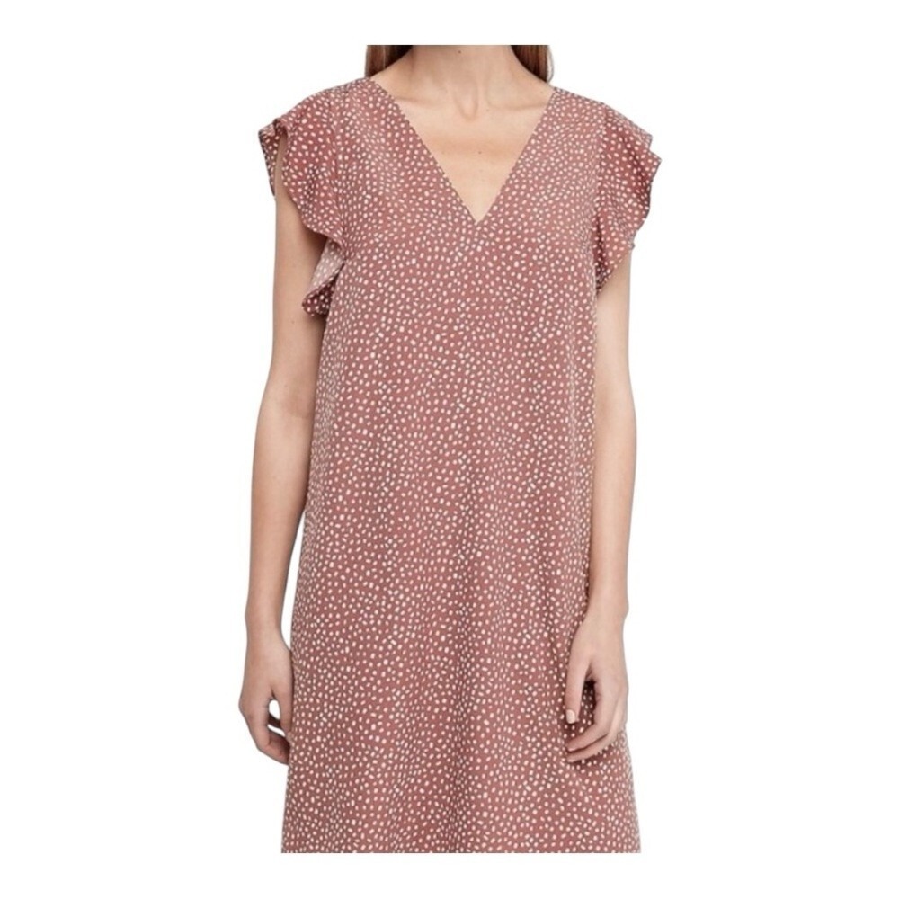 Express Polka Dot Flutter Sleeve‎ Shift Dress Womens XL Terracotta V-Neck Mini